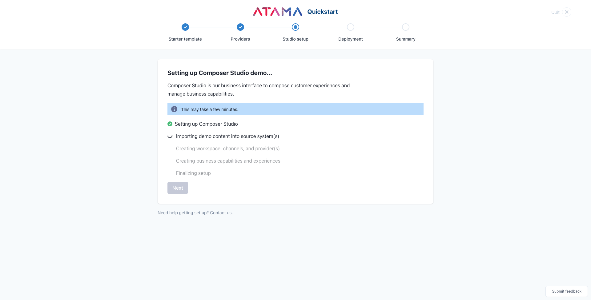 Screenshot of the import data step