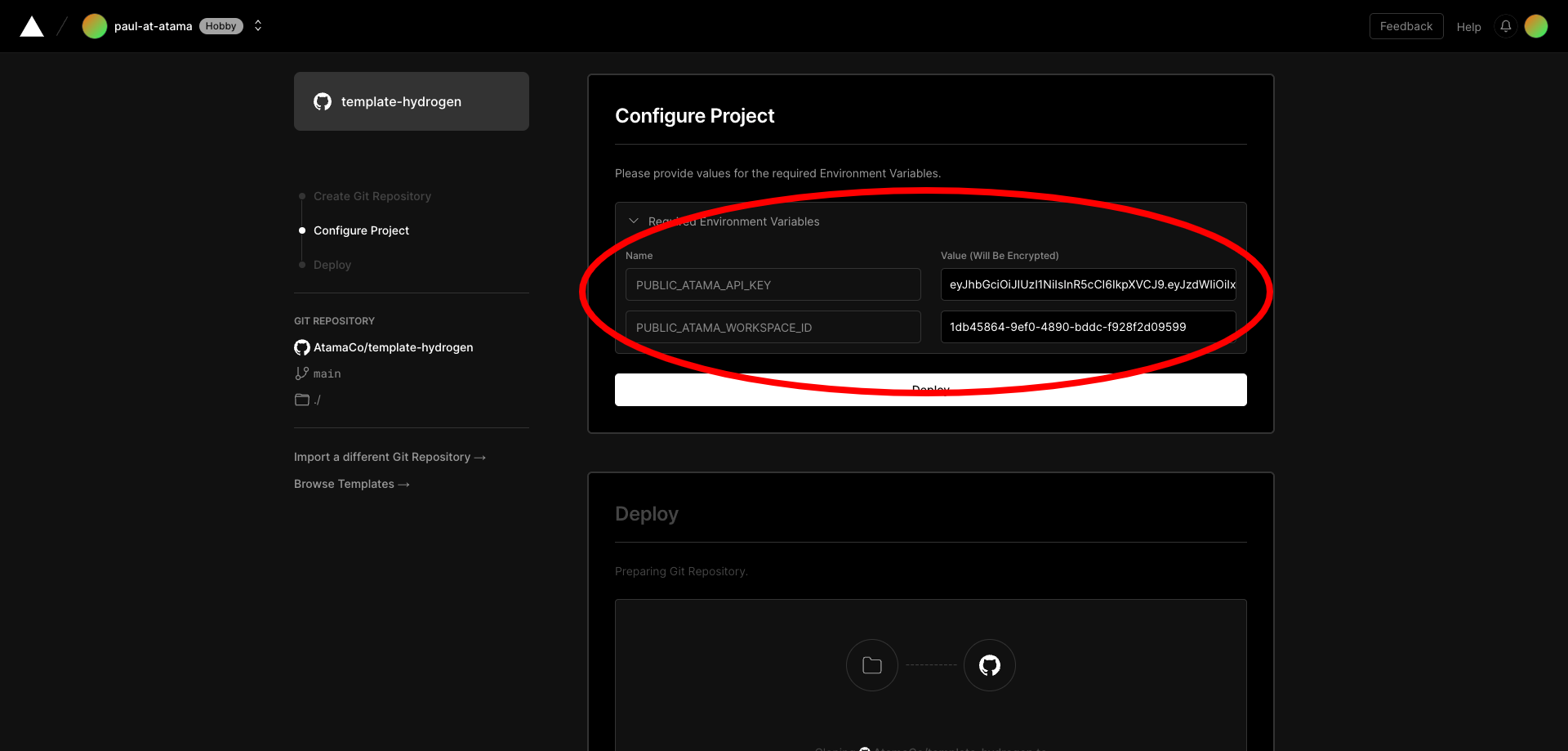 Screenshot of Vercel environment variable step